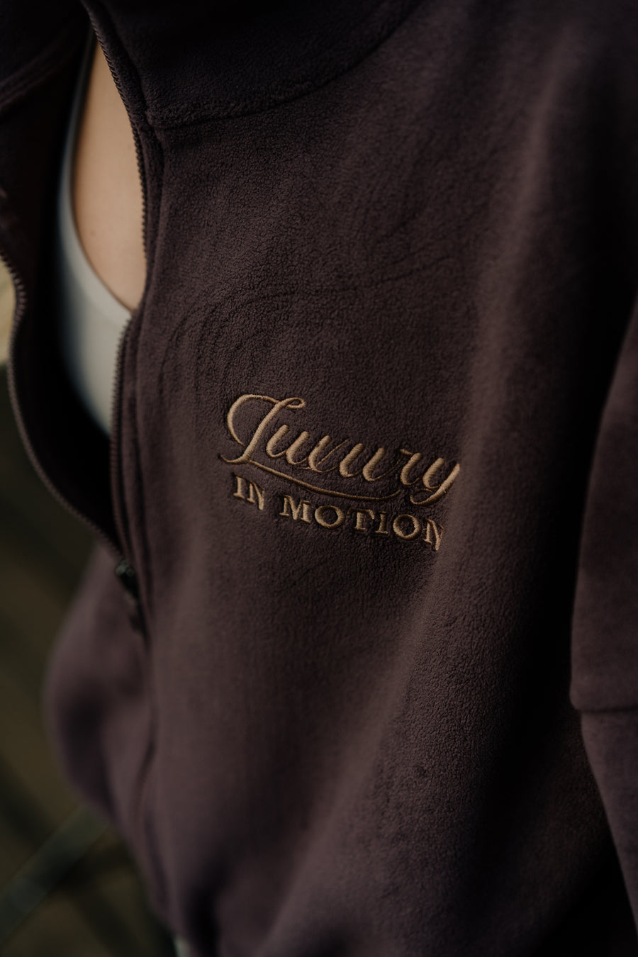 Brown garment with gold embroidery on a blurred background